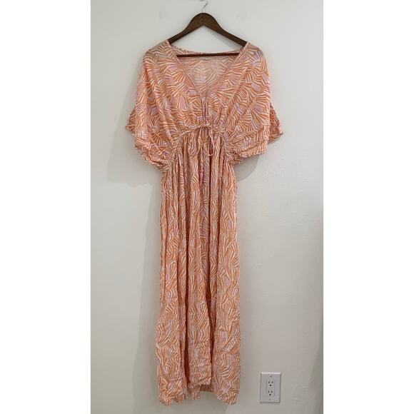 World Market Maxi Dress sz Large / XL Lightweight Kaftan Kimono Beachy Geometric - Picture 2 of 10